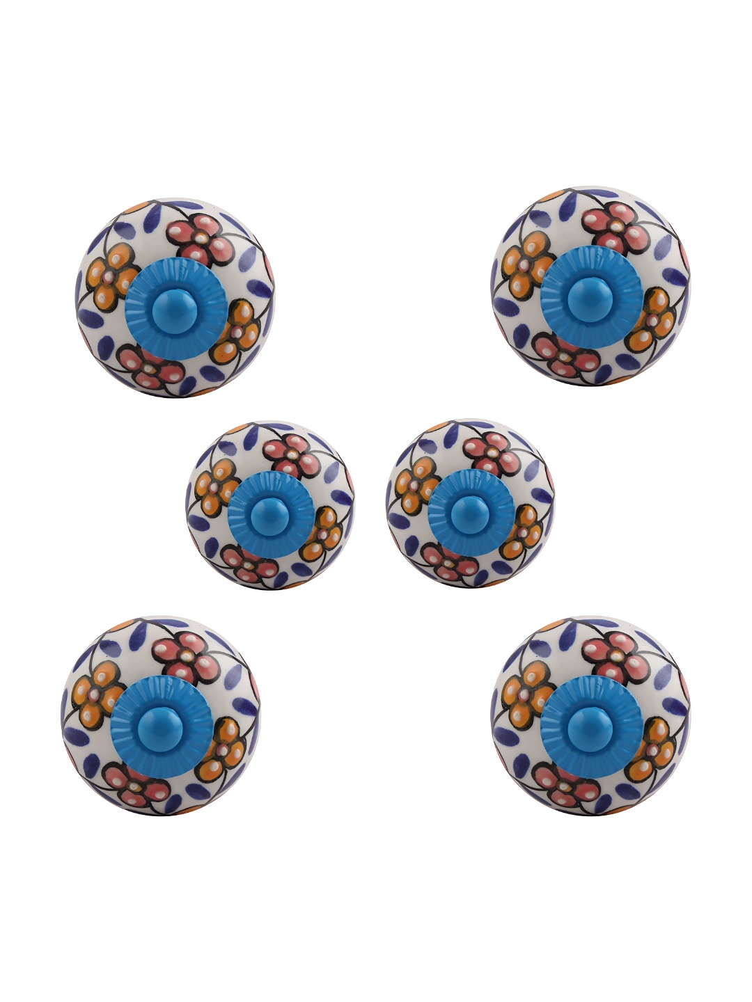 

Indianshelf White & Blue 6 Pieces Floral Printed Ceramic Knobs