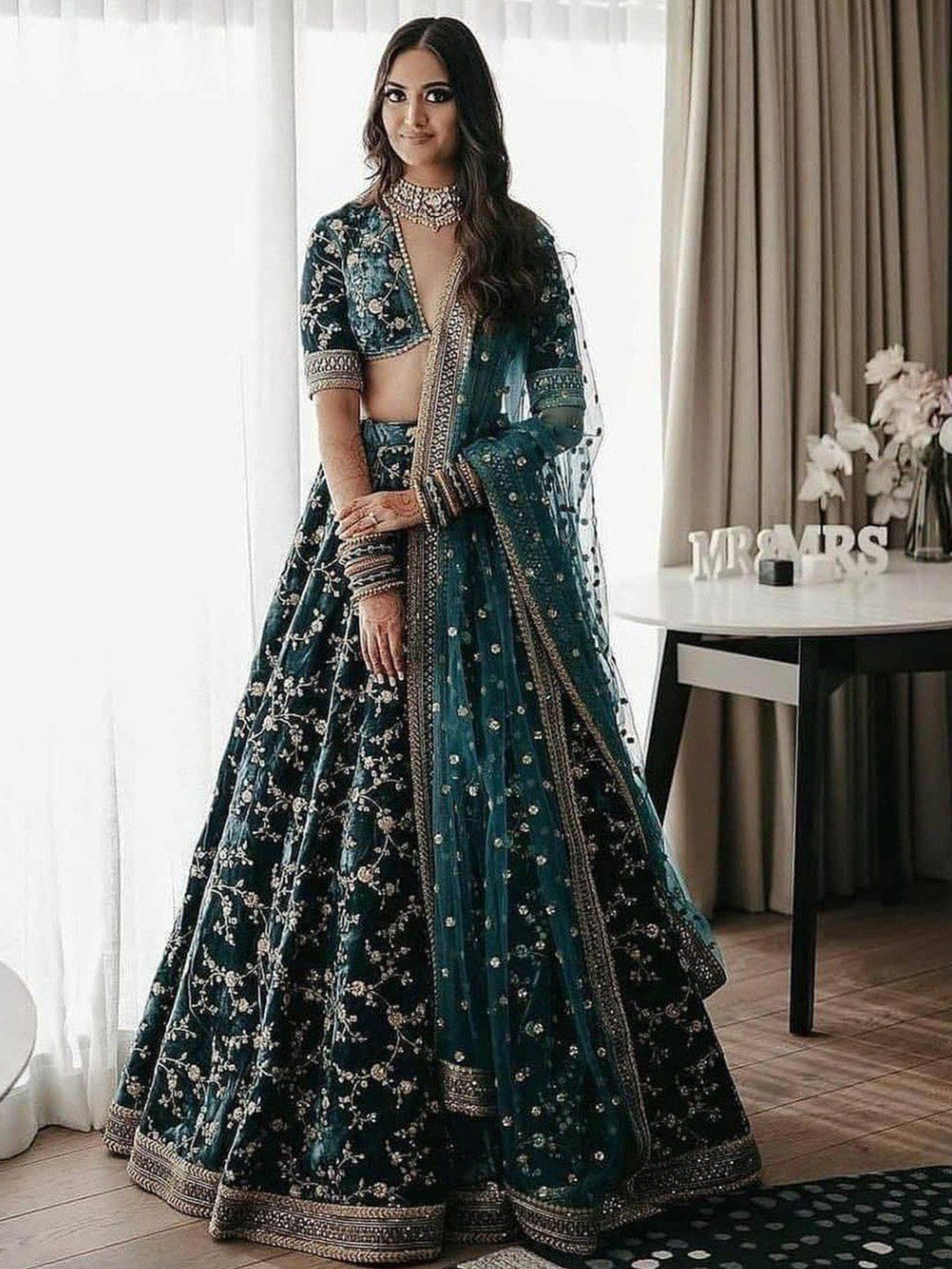 

Rujave Embroidered Sequinned Semi-Stitched Lehenga & Unstitched Blouse With Dupatta, Green