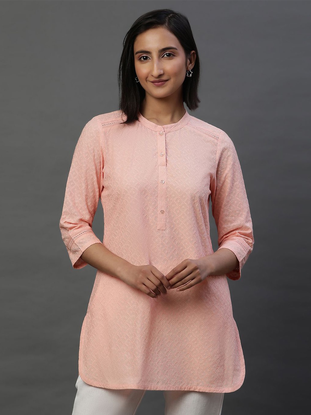 

AURELIA Printed Pure Cotton Kurti, Peach