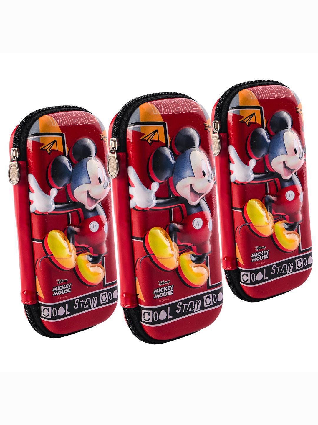 

Kuber Industries Red & Blue 3 Pieces Mickey Mouse 3D Printed Pencil Box with Zip
