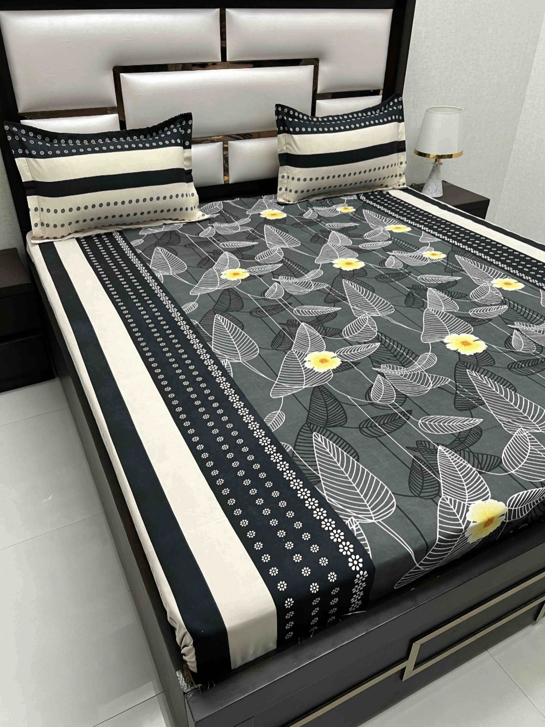 

Pure Decor Black & Yellow Floral Microfiber 220TC Queen Bedsheet Set 2.26 m x 2.54 m