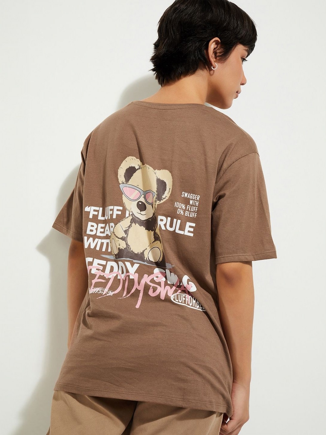 

MAX URB_N Women Oversized Back Graphic T-shirt, Brown