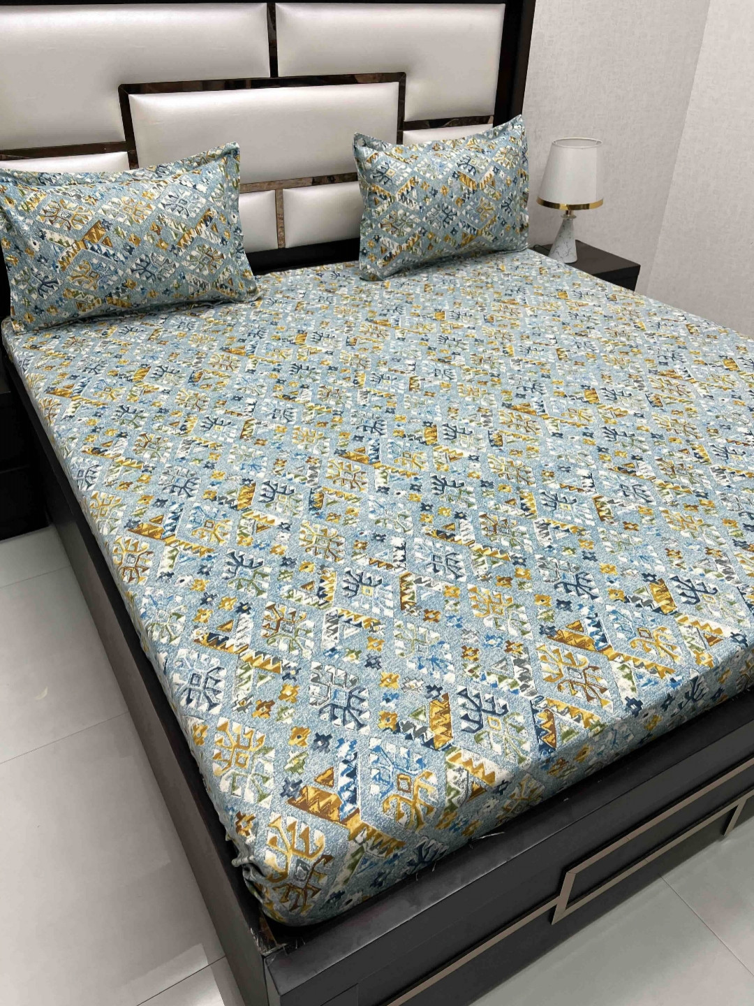 

Pure Decor Cotton Queen Size Double Bedsheet With 2 Pillow Covers 2.28m X 2.54m, Blue