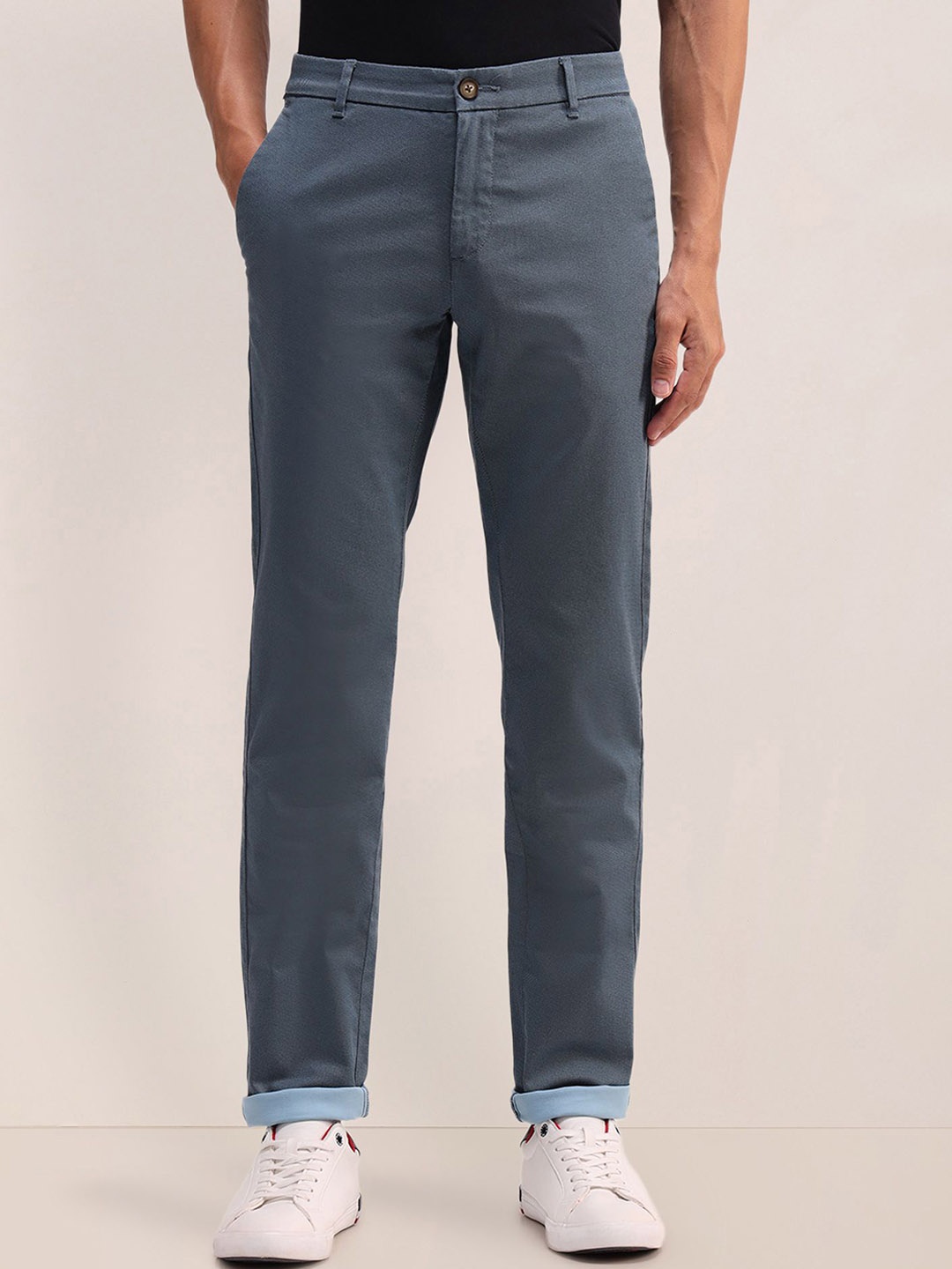 

U.S. Polo Assn. Men Smart Slim Fit Mid-Rise Cotton Trousers, Grey