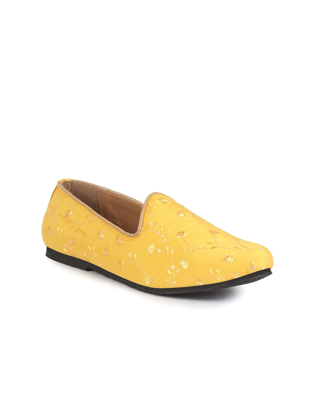 

FAUSTO Men Canvas Embellished Mojaris, Yellow