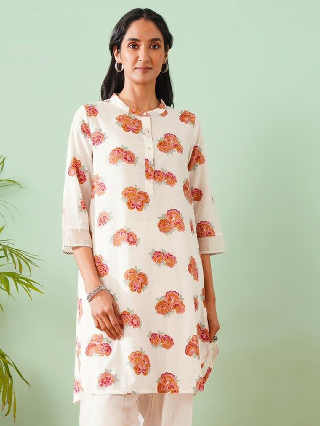 

JAYPORE Printed Pure Cotton Straight Kurtas, White