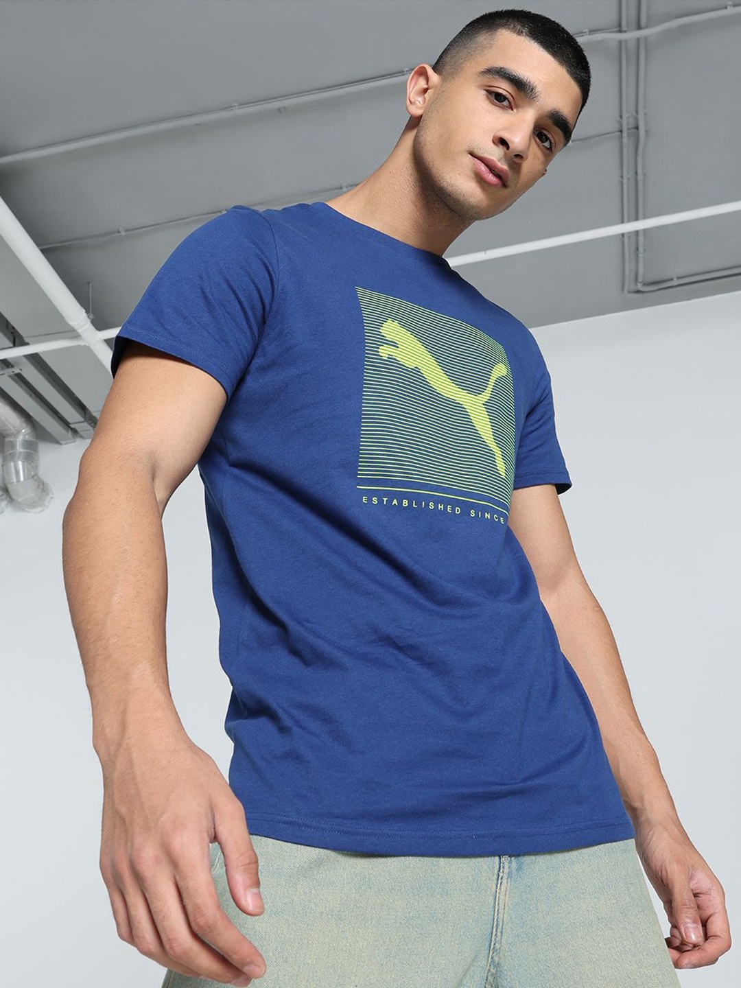 

Puma Ess Striped Slim-Fit Logo Graphic T-Shirt, Blue