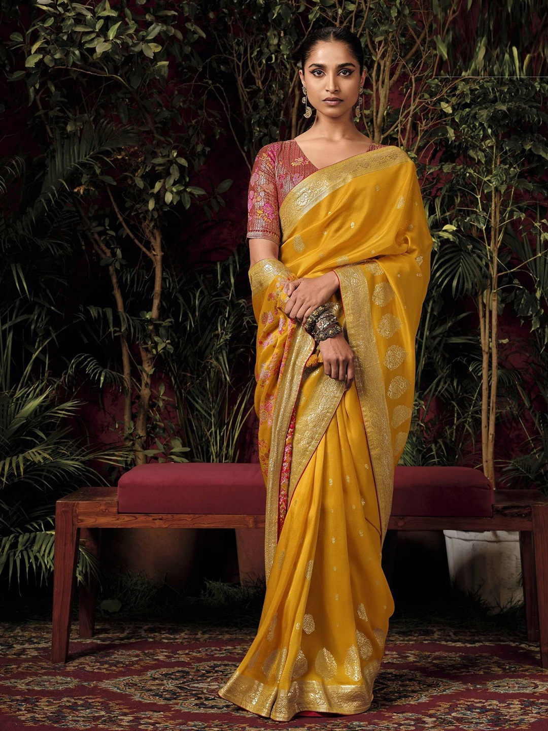 

MAHALASA Ethnic Motifs Zari Kanjeevaram Saree, Yellow