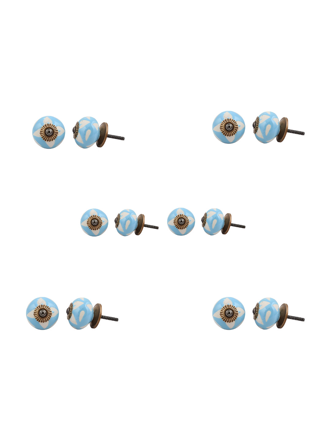 

Indianshelf 12-Pcs Blue & White Printed Ceramic Knobs, Turquoise blue