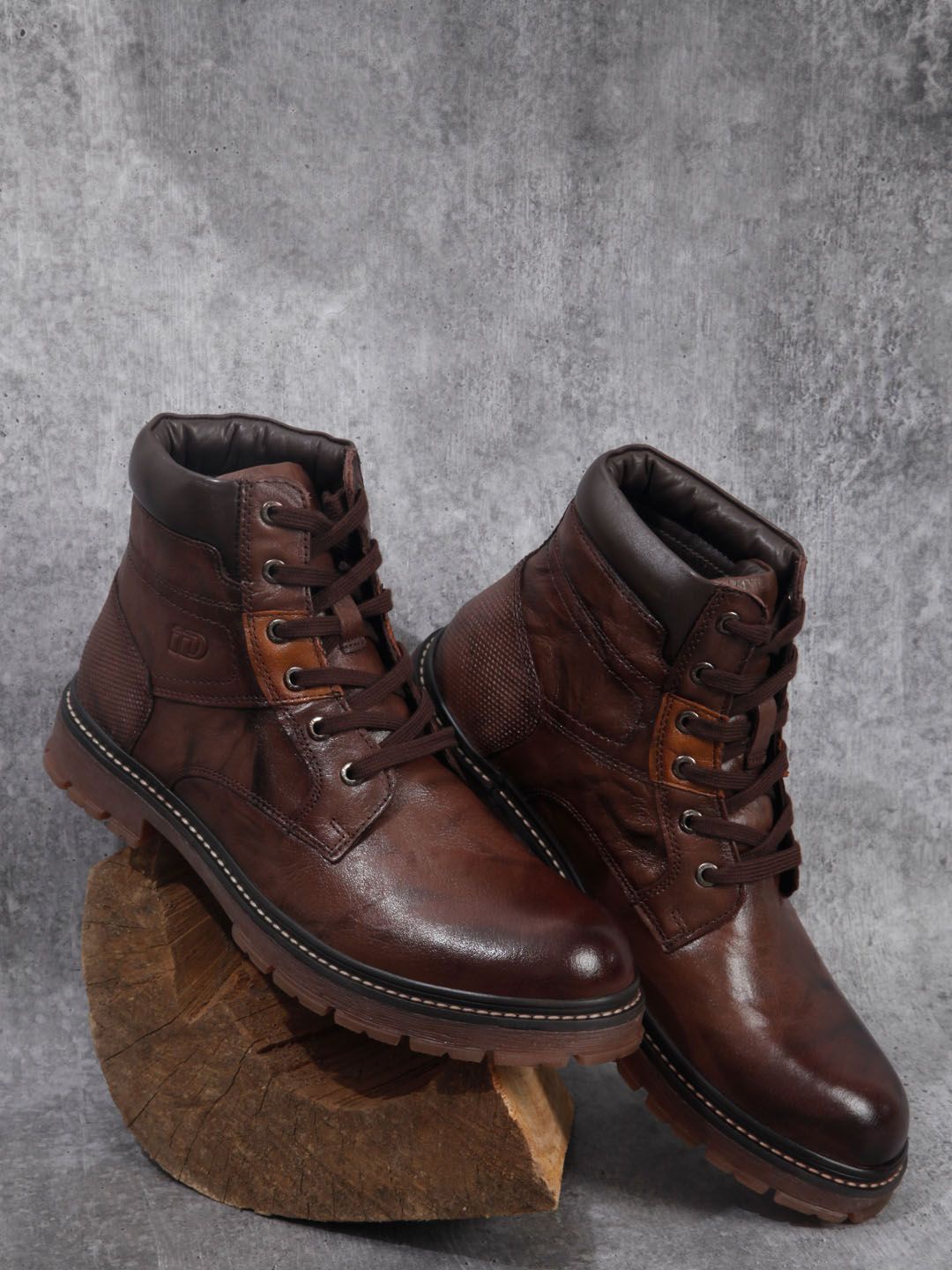 

ID Men Round-Toe Mid-Top Leather Regular Boots, Brown