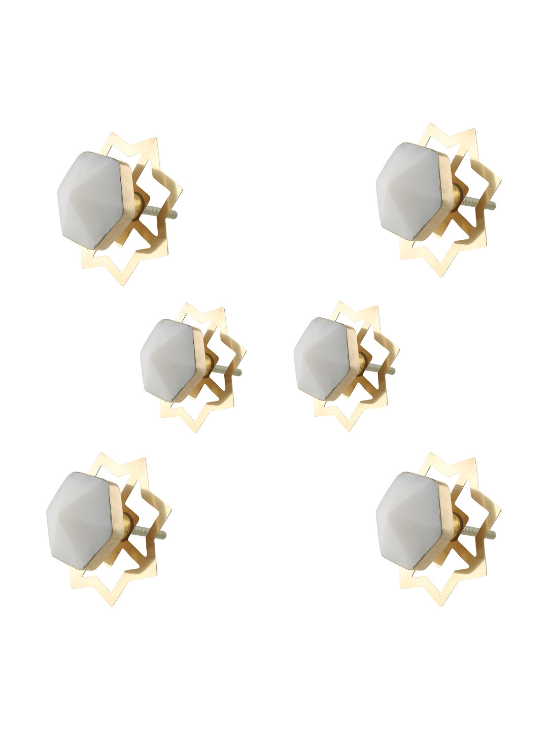 

Indianshelf 6Pcs White Textured Hexagon Knobs