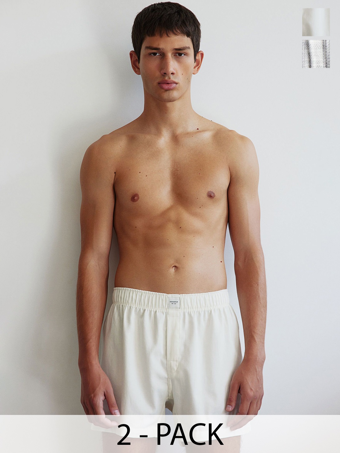 

H&M 2-Pcs Woven Cotton Flannel Boxer Shorts, White