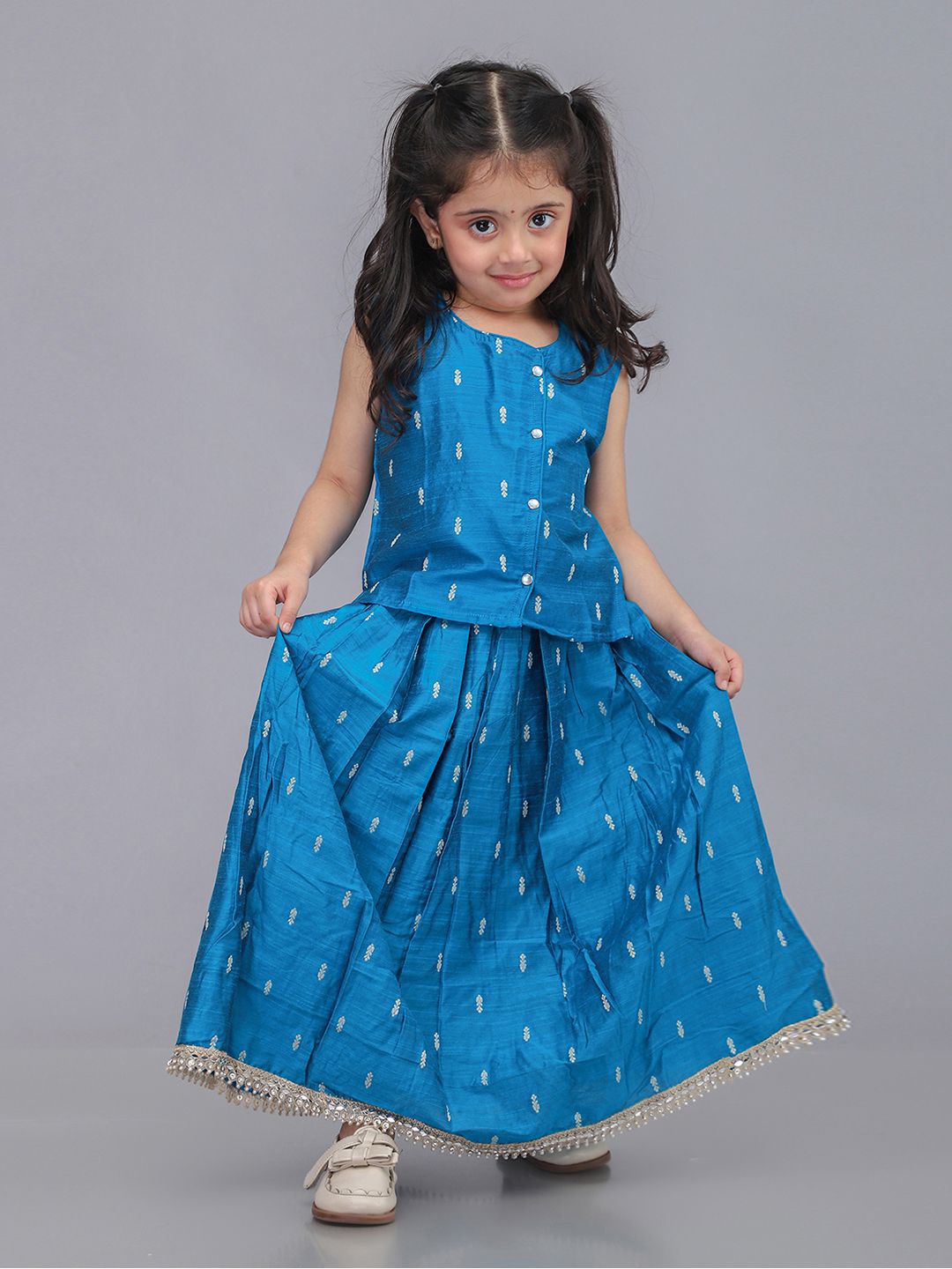 

Biglilpeople Girls Printed Ready to Wear Lehenga &, Blue