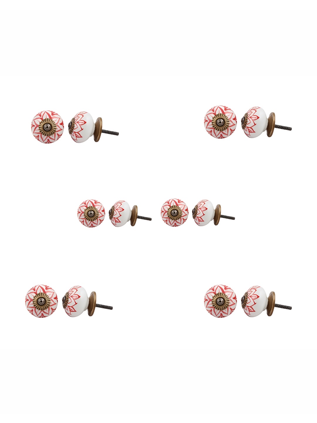 

Indianshelf 6-Pcs White & Red Lotus Printed Ceramic Knobs