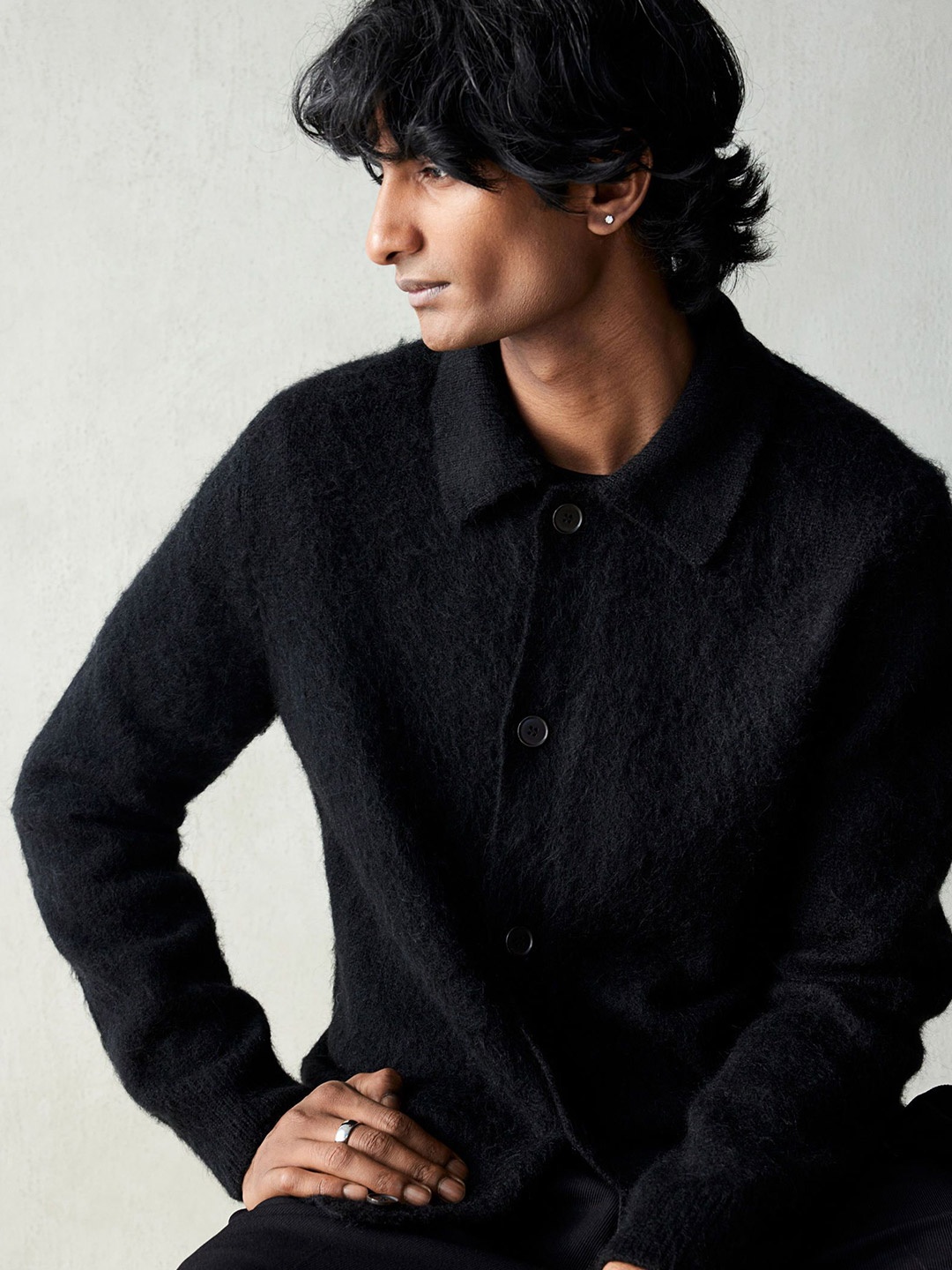 

H&M Brushed-Knit Cardigan, Black