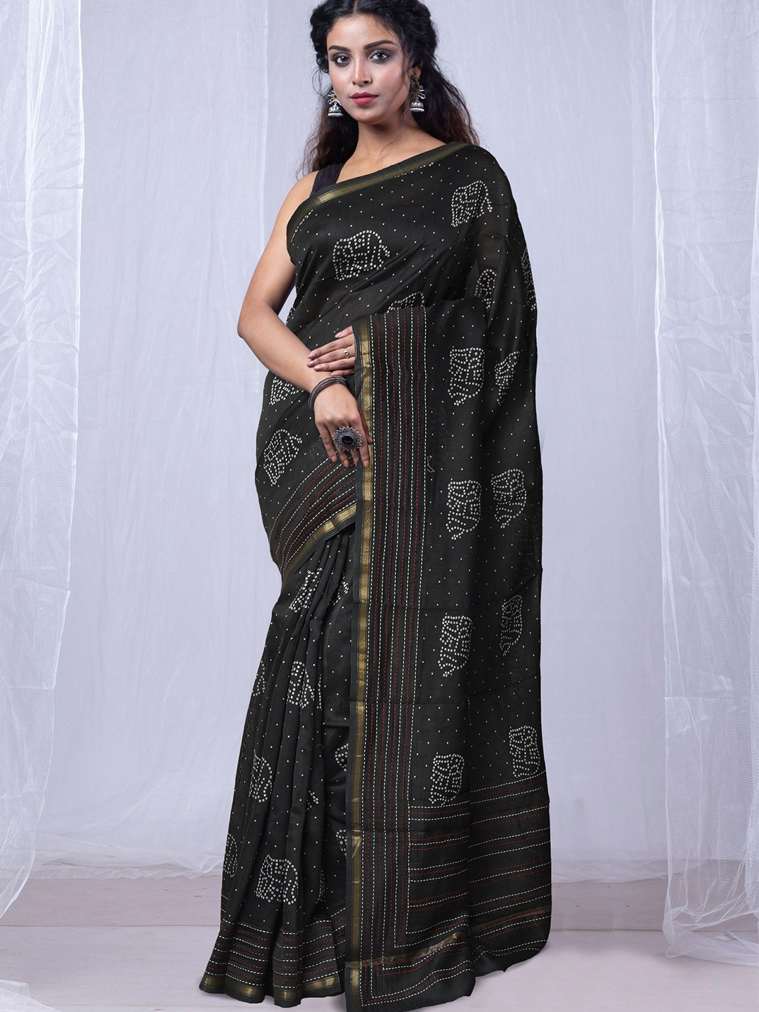 

Unnati Silks Zari Silk Cotton Handloom Chanderi Saree, Black