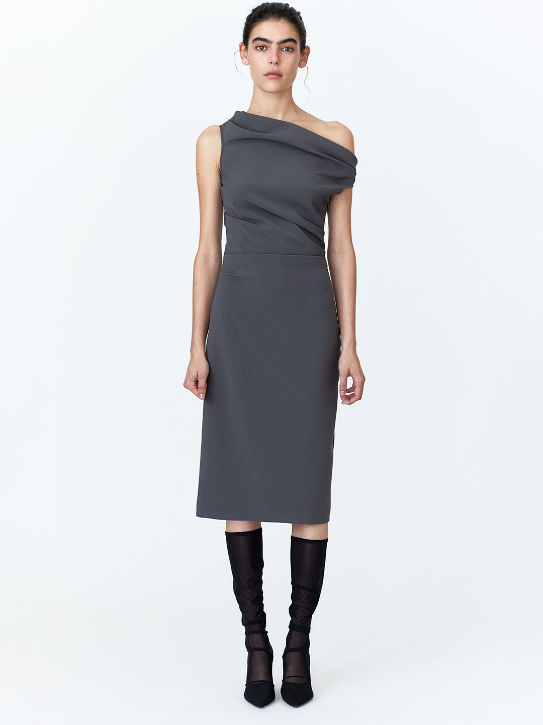 

H&M Women Draped Twill Dress, Grey