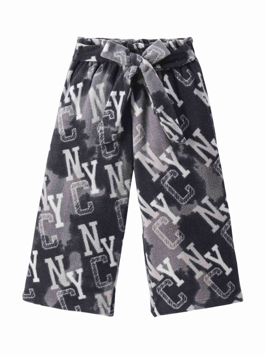 

CrayonFlakes Girls Printed Flared Wide Leg Trousers, Black
