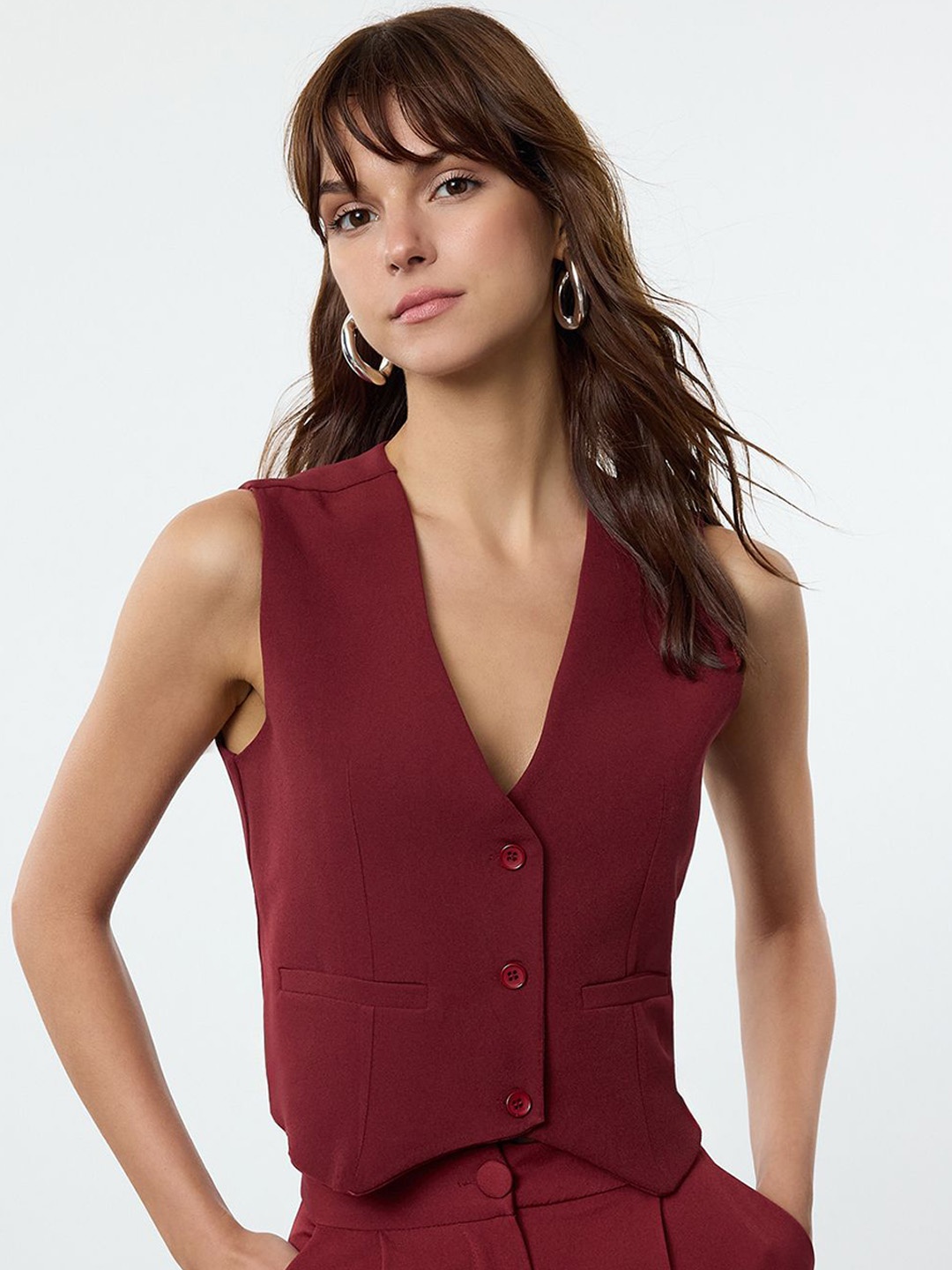 

Trendyol V-Neck Sleeveless Waistcoat, Burgundy