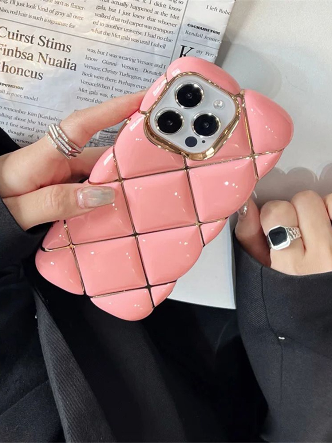 

Luxury Kase Geometric Printed iPhone 15 Pro Back Case Mobile Accessories, Pink