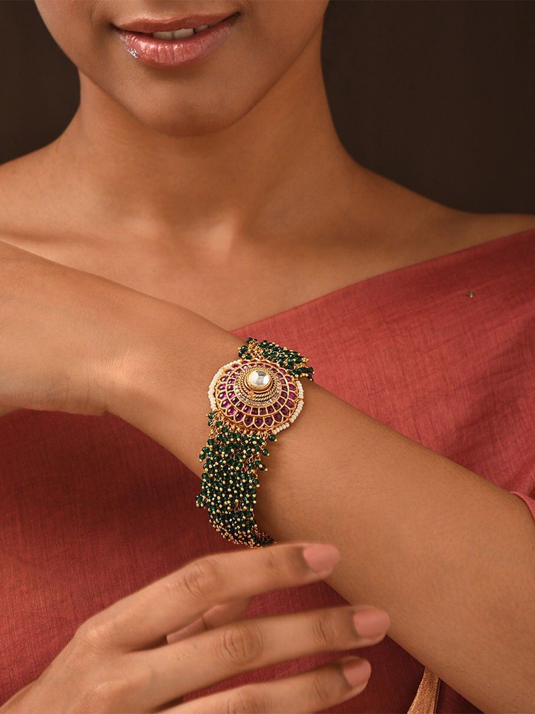 

JAYPORE Women Brass Gold-Plated Wraparound Bracelet