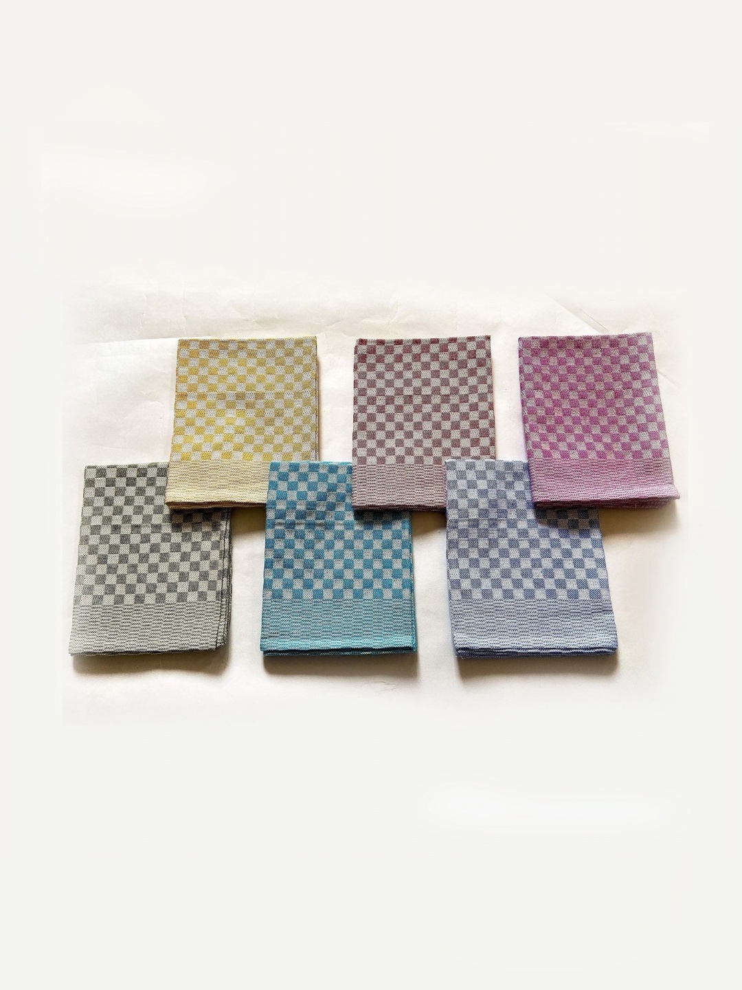 

Lushomes Set Of 6 Checked Pure Cotton Kitchen Towels, Turquoise blue