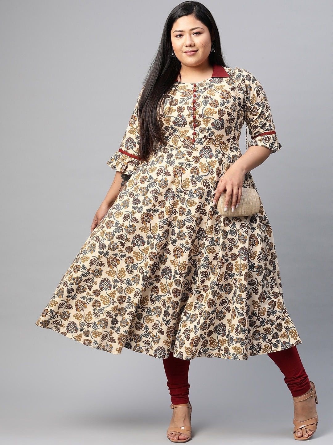 

KALINI Women Floral Printed Anarkali Kurta, Maroon