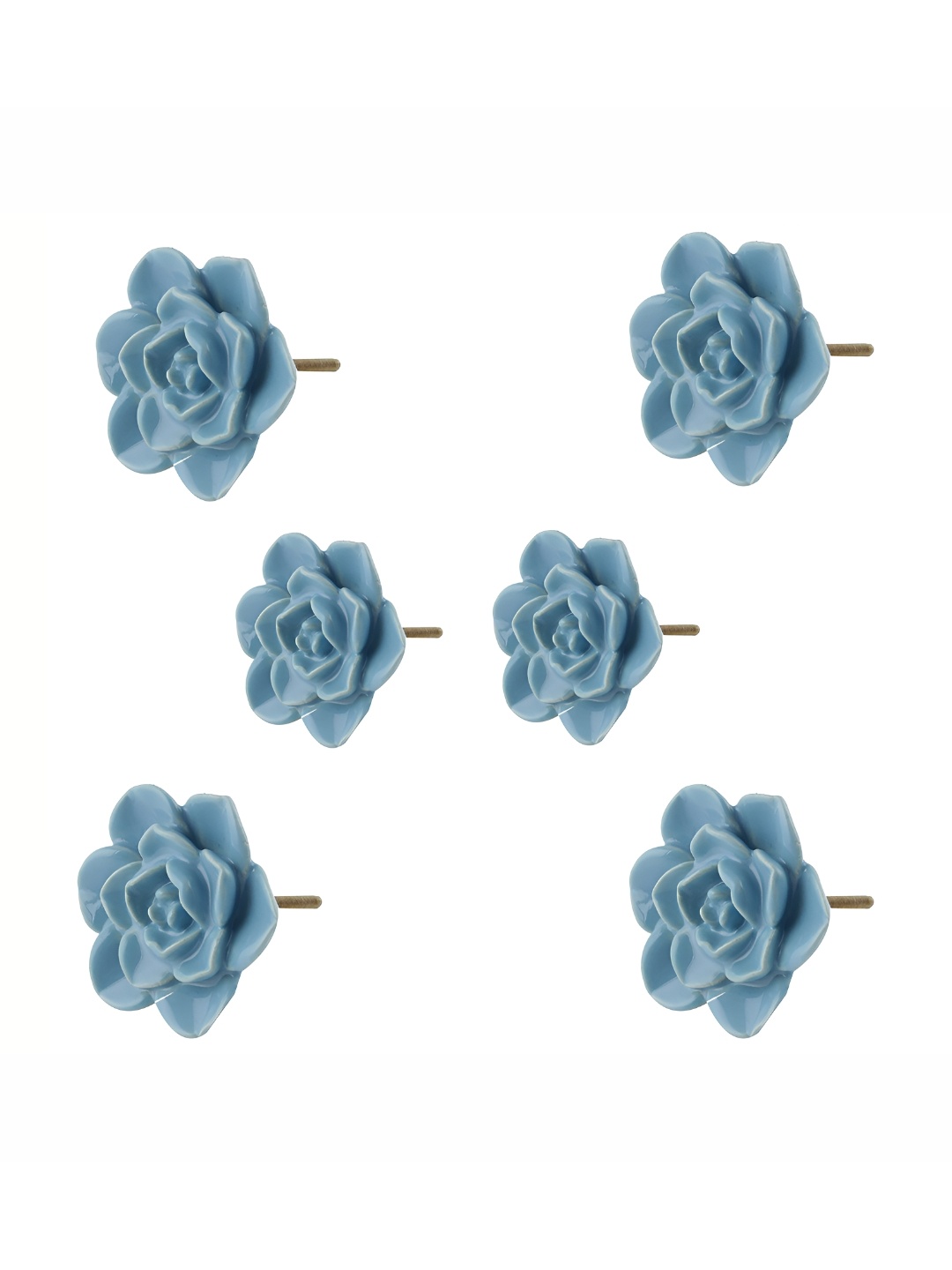

Indianshelf Turquoise Blue & White 6 Pieces Ceramic Rose Flower Knobs