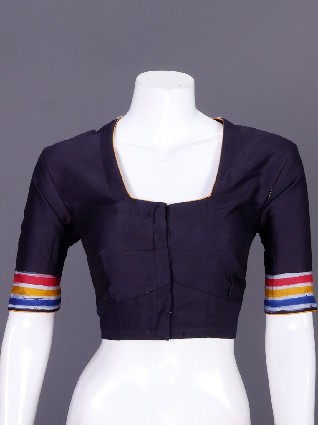 

Avishya Batik Hand Painted Pure Cotton Saree Blouse, Navy blue