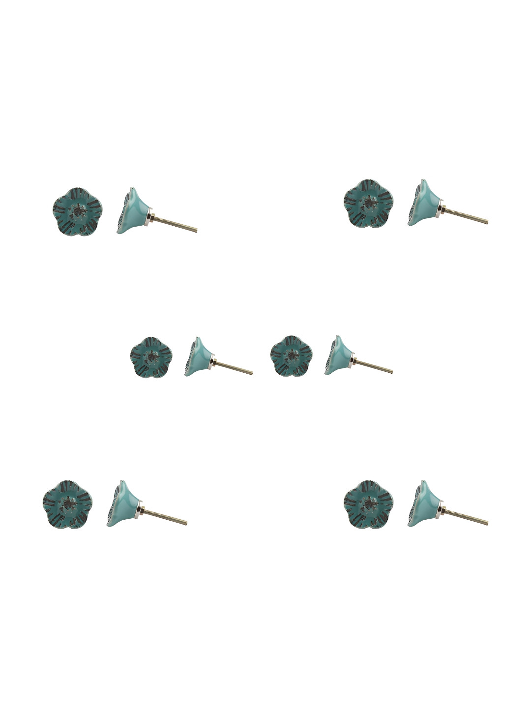 

Indianshelf Set Of 6 Green & Brown Printed Ceramic Knobs