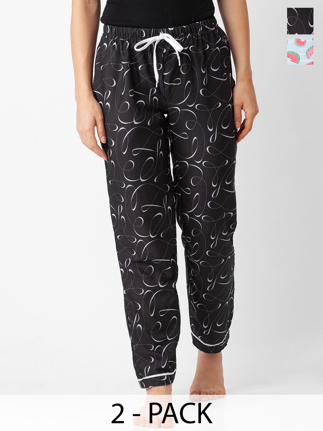 

FashionRack Women Pack Of 2 Printed Lounge Pants, Black