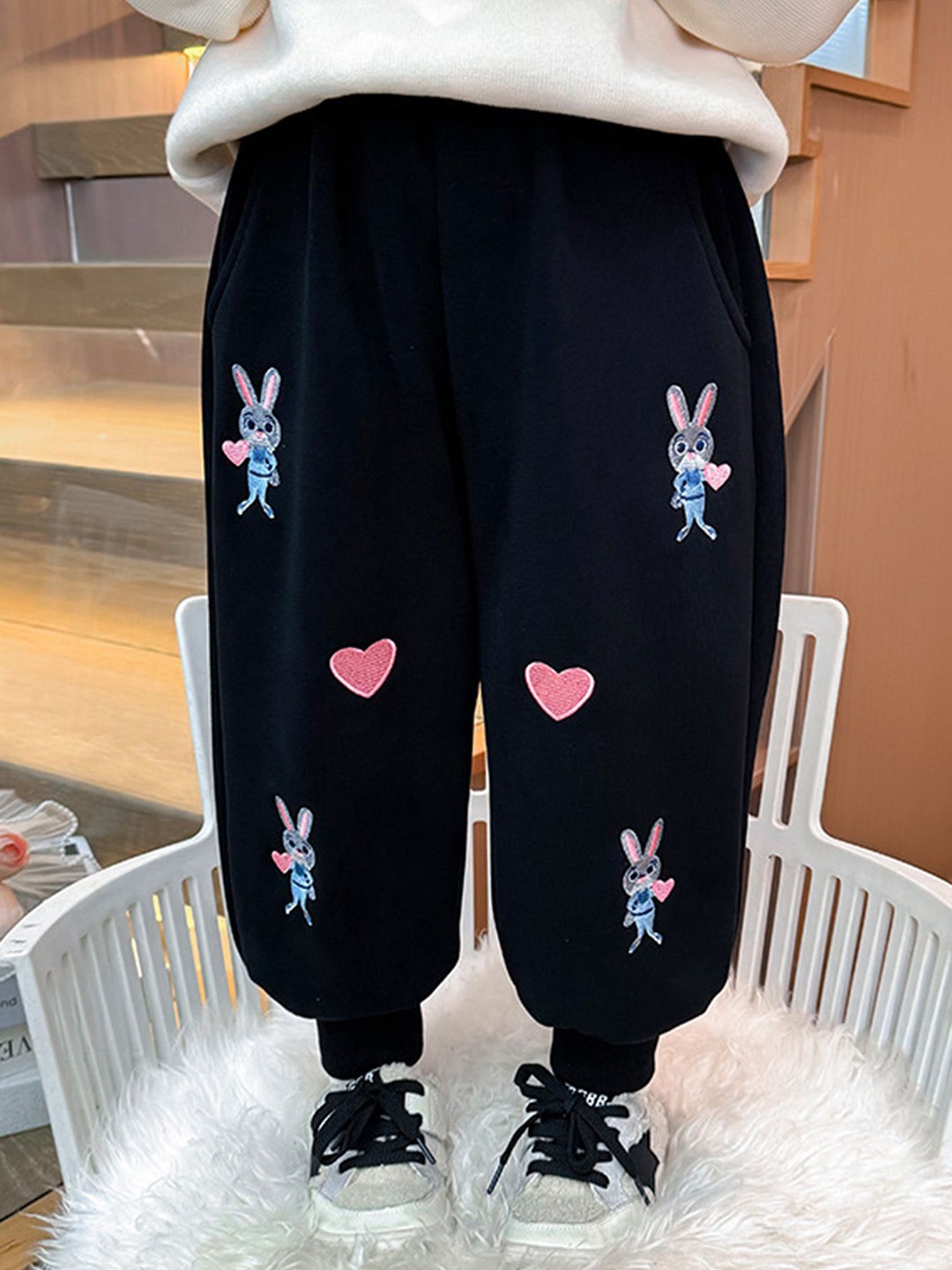 

LULU & SKY Girls Printed Tapered Fit High-Rise Joggers Trousers, Black