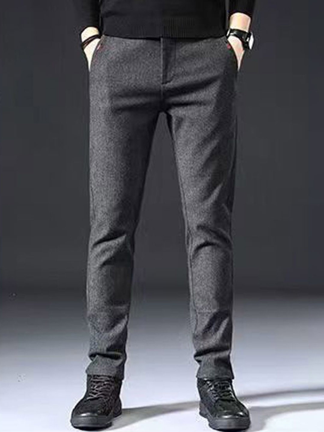 

StyleCast Men Textured Slim Fit Chinos Trousers, Grey