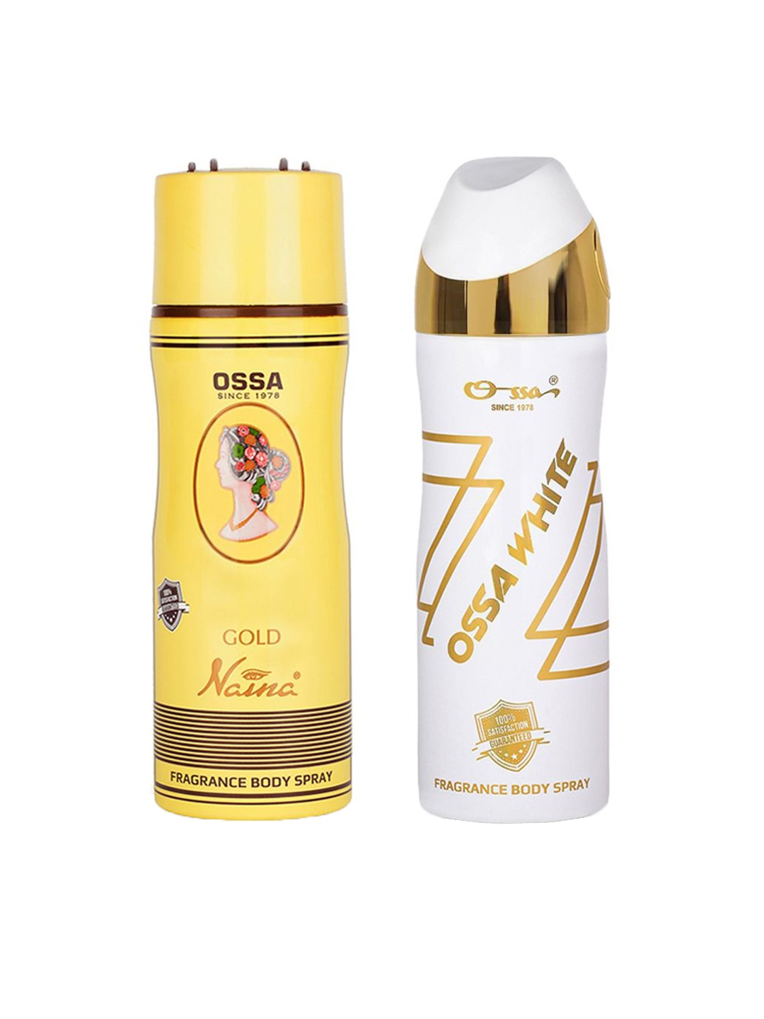 

Ossa Gold Naina & White Set Of 2 Odour Control Body Spray Deodorant - 200 ml Each
