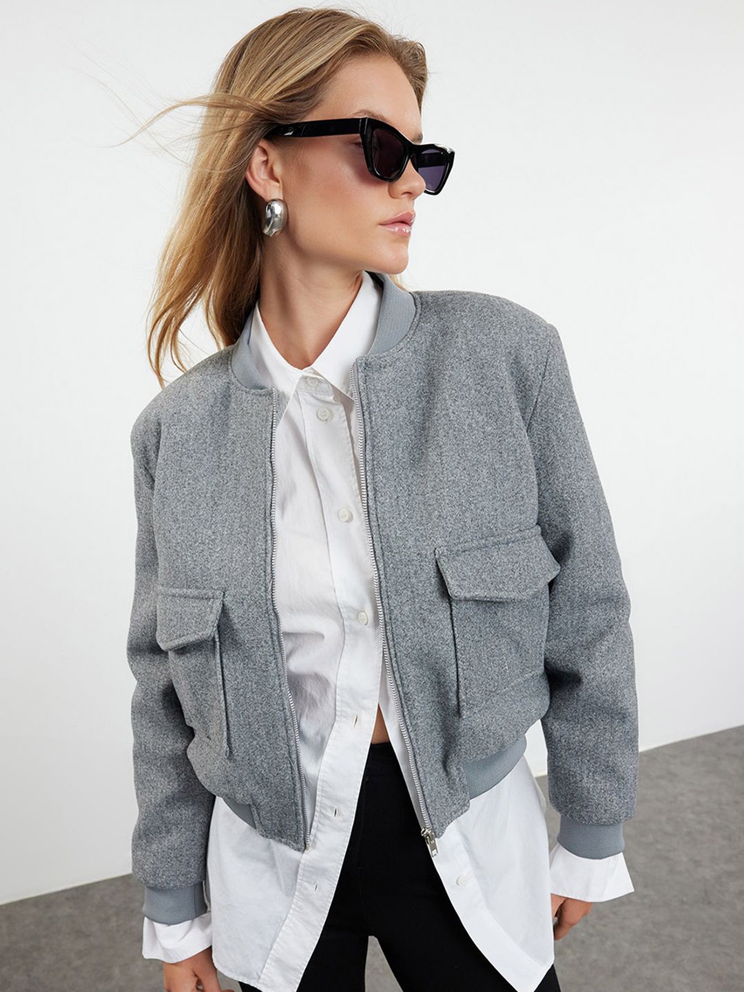 

Trendyol Cropped Bomber Jacket, Grey