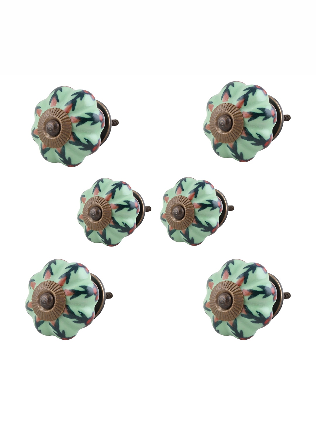 

Indianshelf Green & Red 6 Pieces Textured Ceramic Knobs