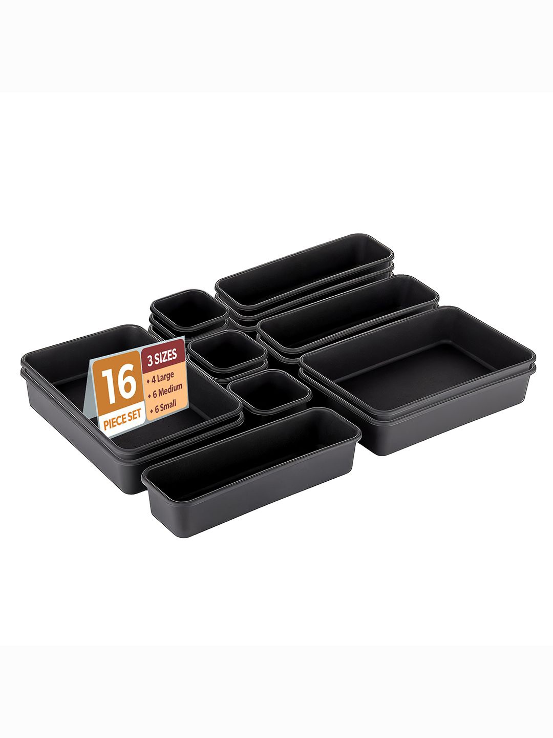 

Kuber Industries Black 16 Pieces Drawer Organisers