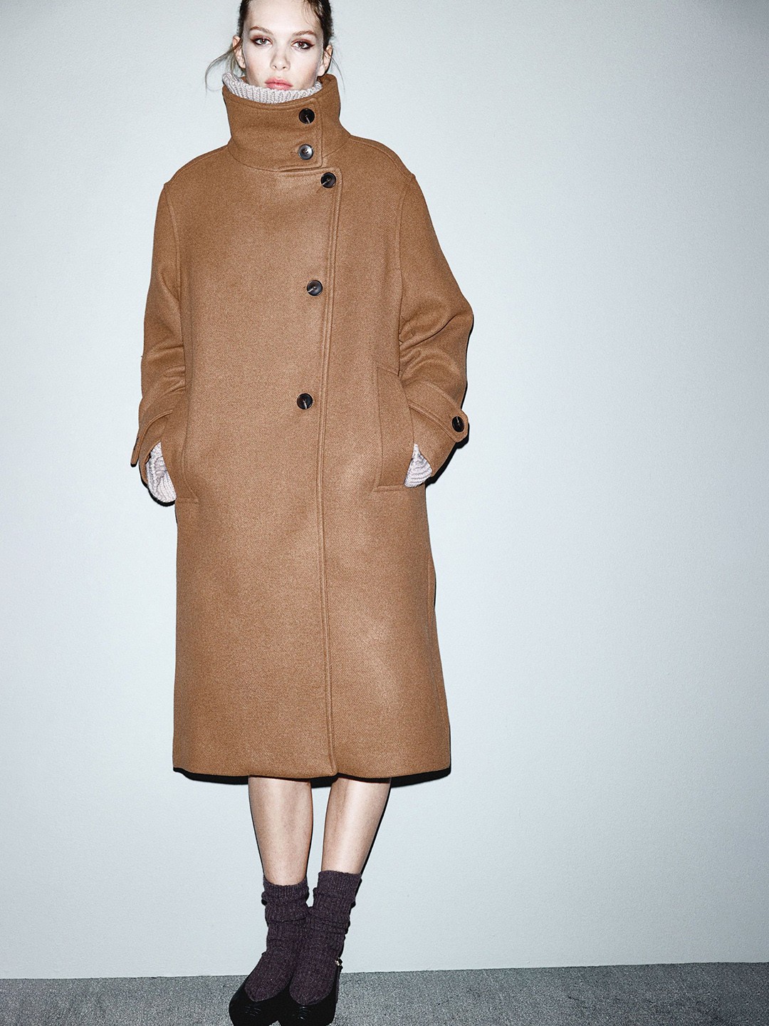 

H&M High-Collar Coat, Brown