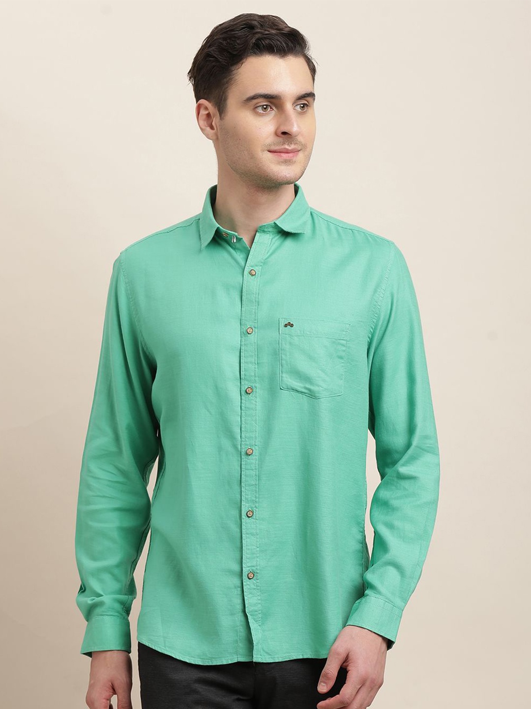 

Turtle Men Relaxed Slim Fit Opaque Casual Shirt, Green