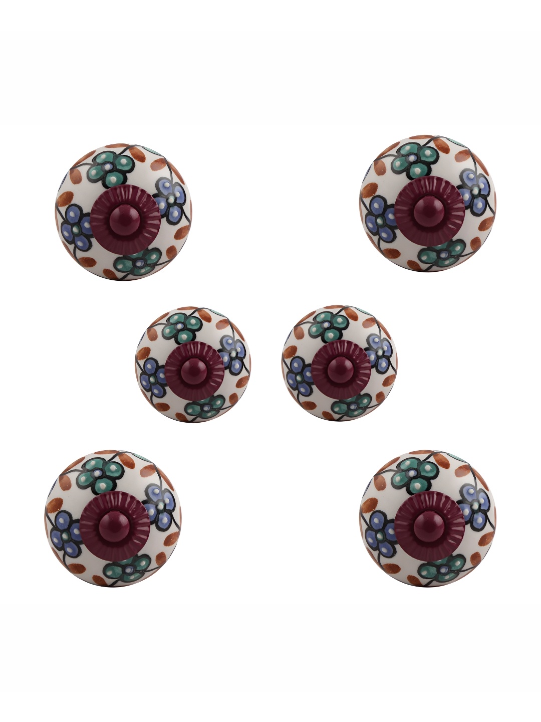 

Indianshelf White & Blue 6 Pieces Floral Printed Ceramic Knobs