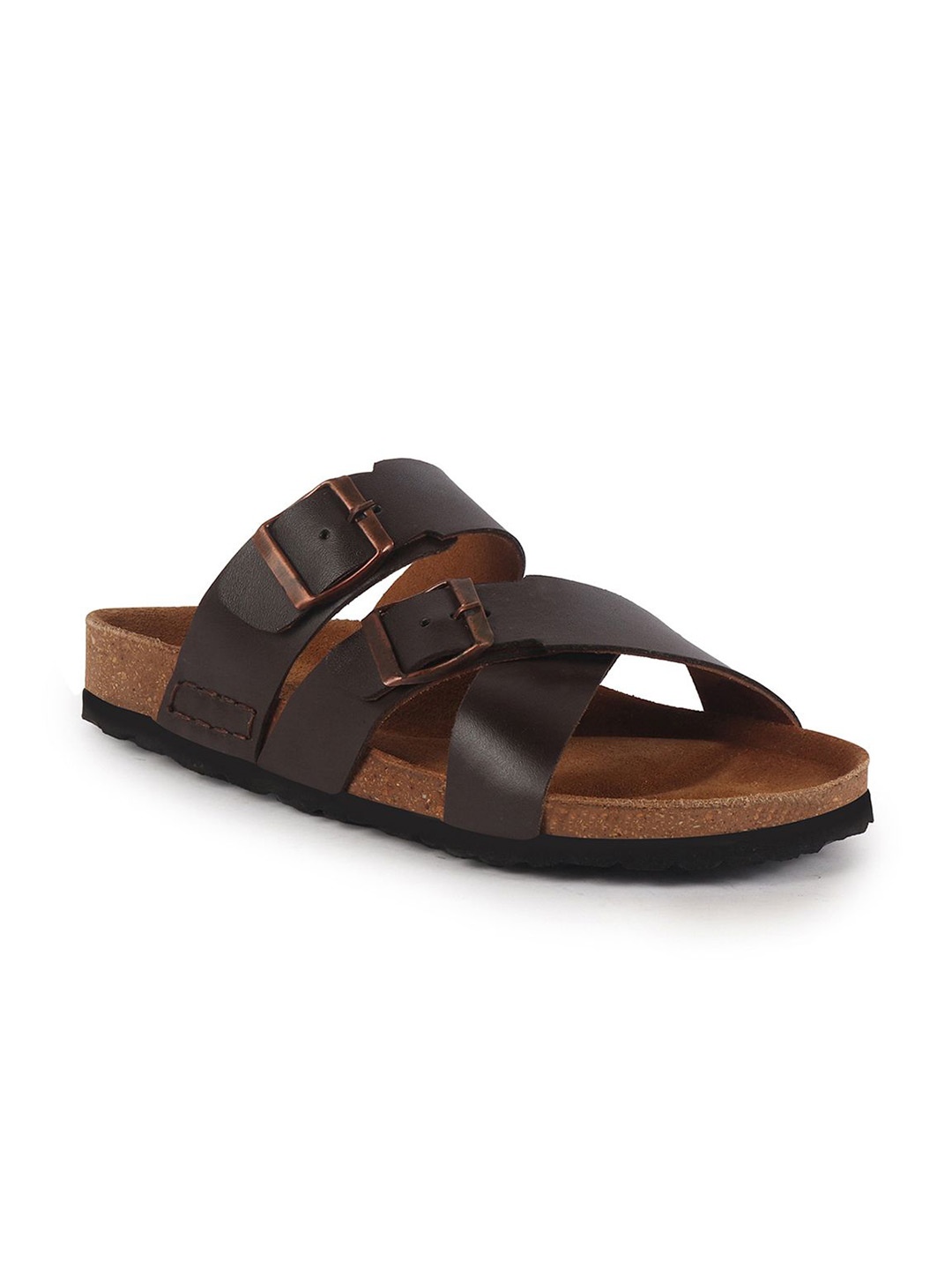 

FAUSTO Men Leather Comfort Sandals with Buckle, Brown
