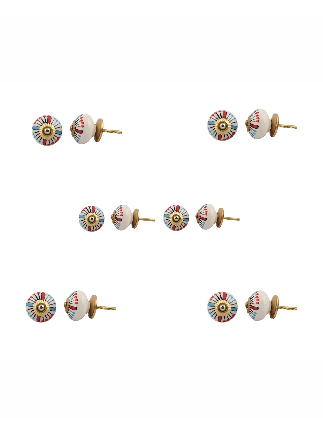 

Indianshelf 6-Pcs White & Red Flower Printed Ceramic Knobs