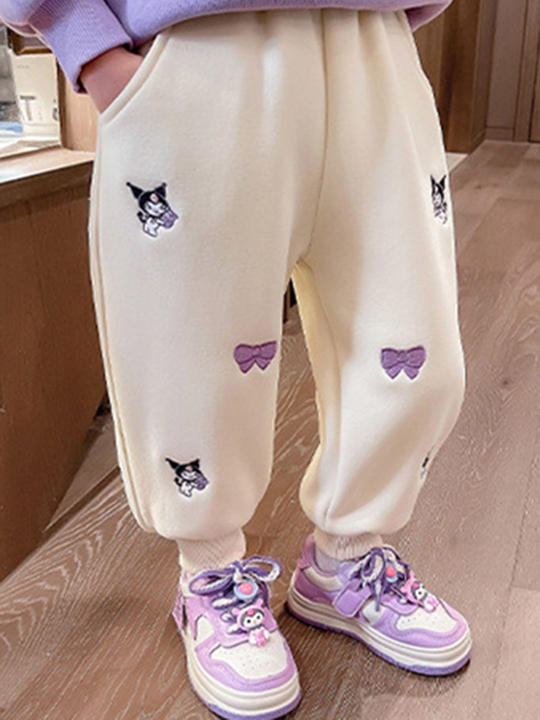 

LULU & SKY Girls Printed Tapered Fit High-Rise Trousers, Beige