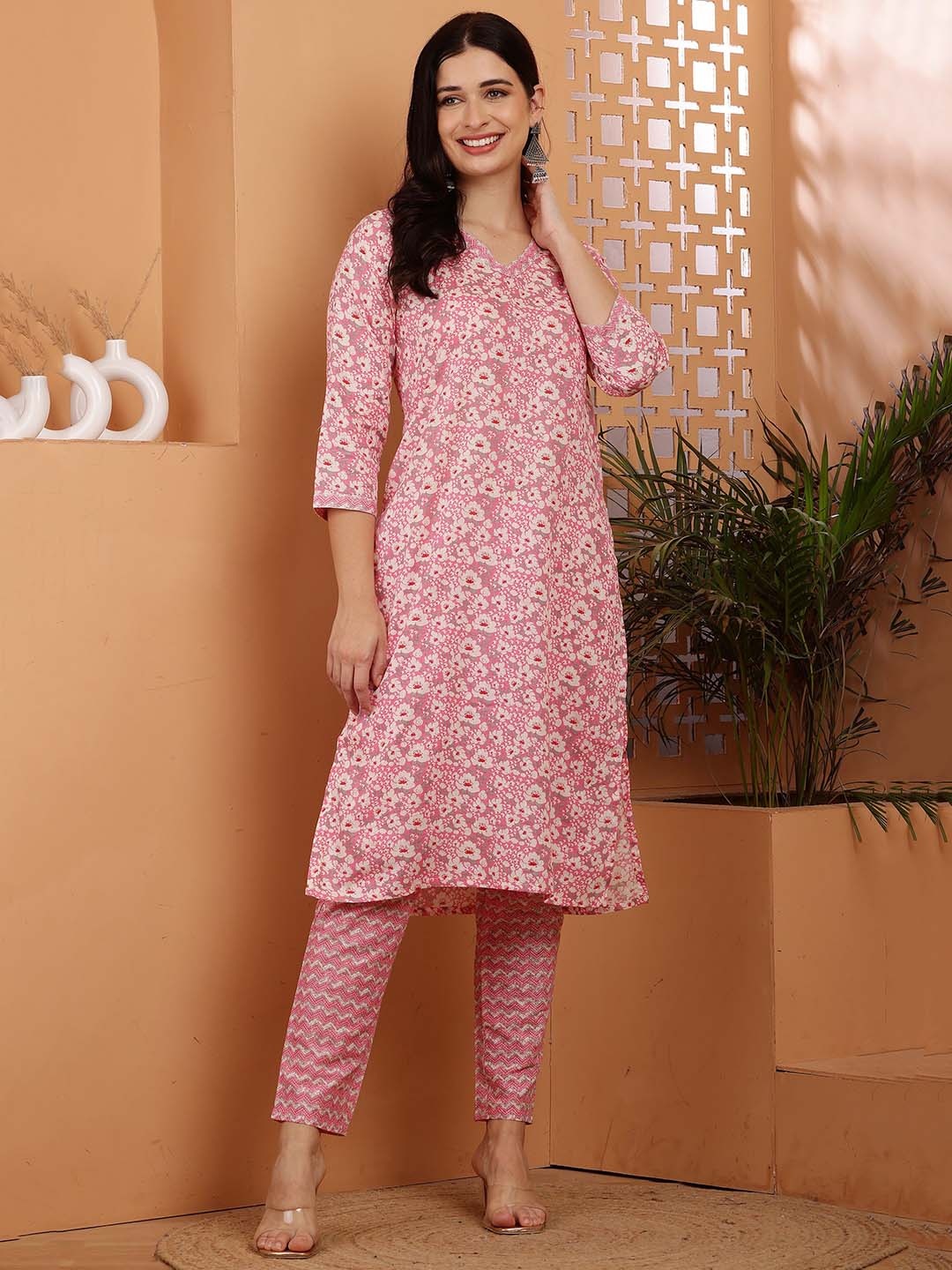 

RIG-TIE Printed Pure Cotton Top With Trouser Co-Ords, Pink