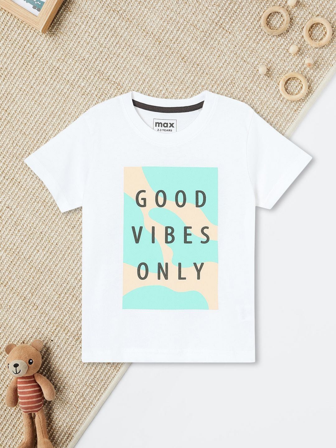 max Boys Typography Printed Round Neck Cotton T-shirt