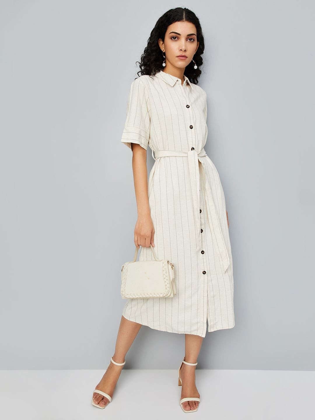 

max Striped Shirt Midi Dress, Beige