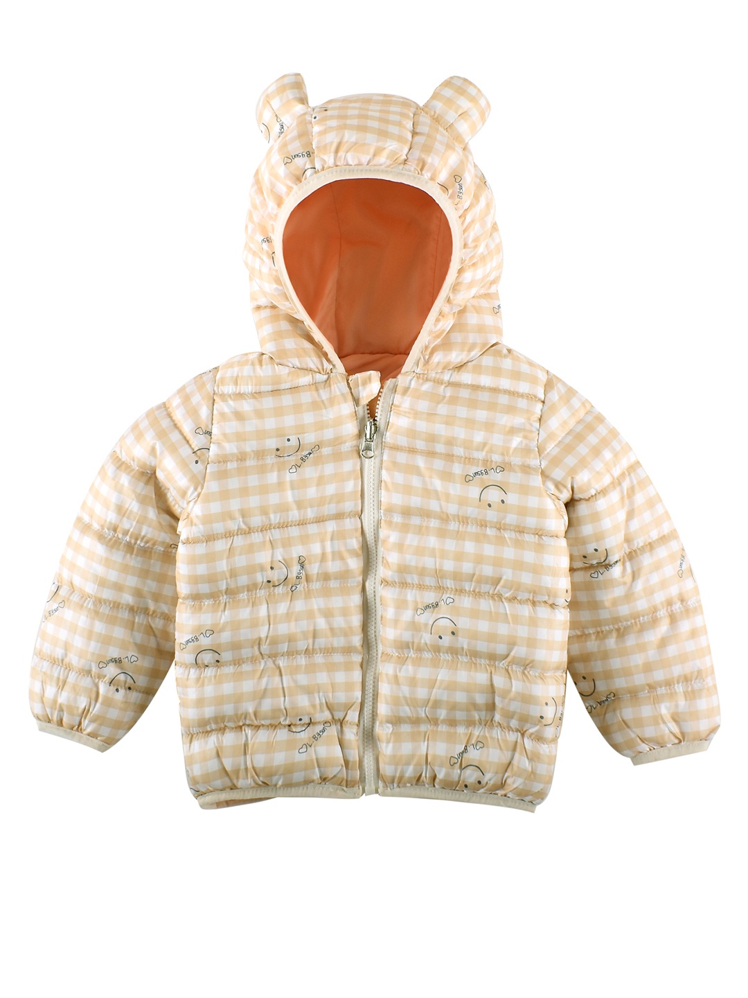 

Bold N Elegant Unisex Kids Hooded Checked Casual Puffer Reversible Jacket, Beige