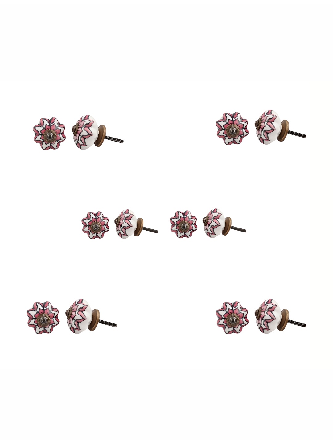 

Indianshelf 6-Pcs White & Pink Printed Ceramic Knobs