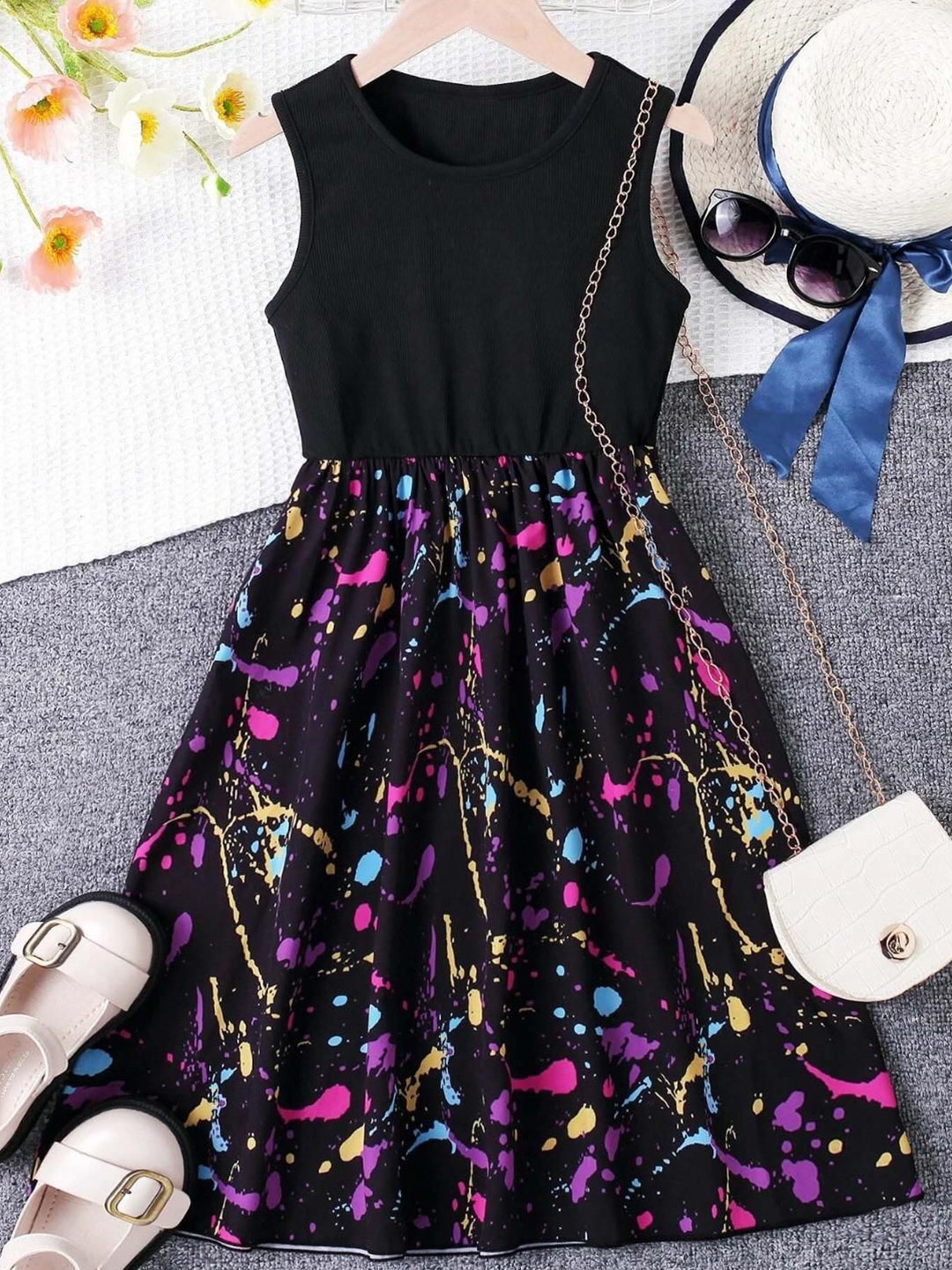 

Miss & Chief Girls Printed Fit & Flare Maxi Dress, Black