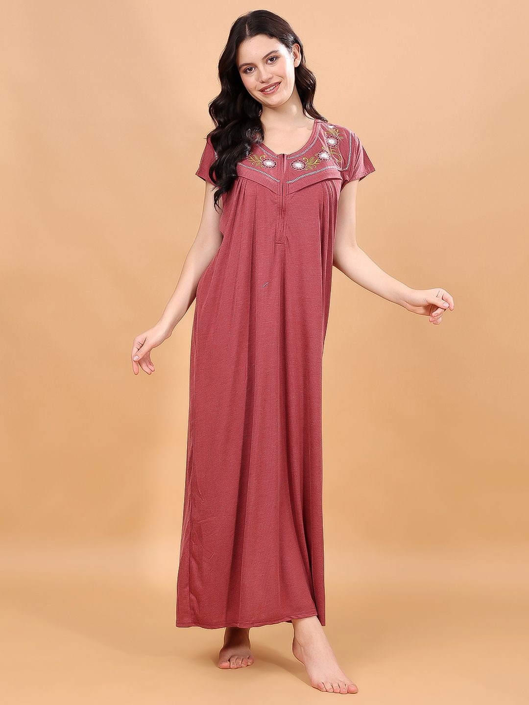 

CHUI MUI Women Maternity Maxi Nightdress, Maroon